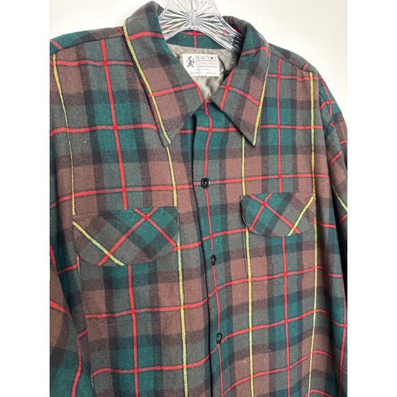 Vintage 60's Macy’s Supre-Macy Wool Blend Plaid Flannel Shirt XL USA - Picture 9 of 12